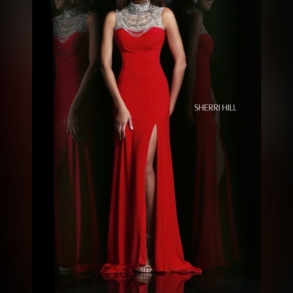 Sherri Hill, Women’s Gown, Size 2 in Red with Silver Beading